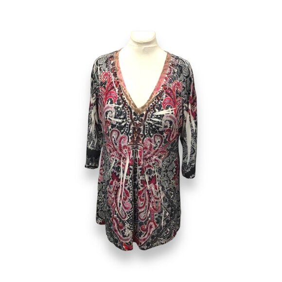 OneWorld Womens V-Neck Paisley Tunic Top 1X Multicolor Polyester Spandex - Picture 1 of 8